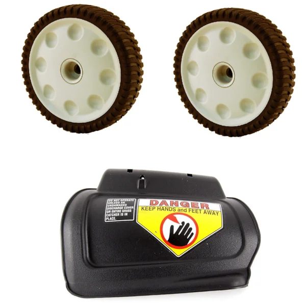 (2) MTD Front Drive Wheels 734-04018C and (1) Hinged Mulch Plug 987-02516A